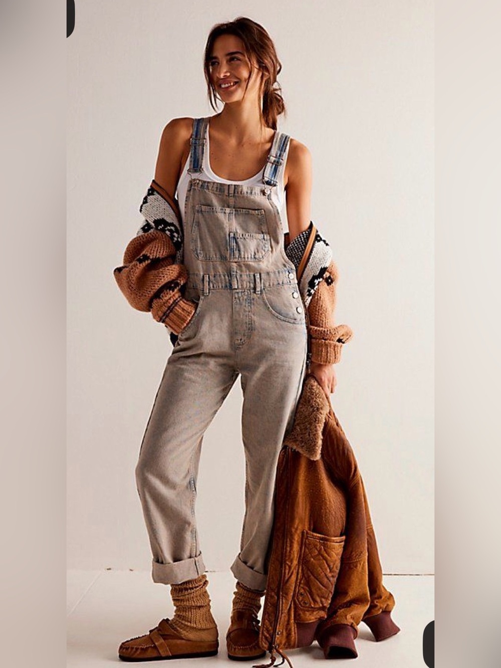 Women's Natural Ziggy Denim Overalls At Free People In Peach